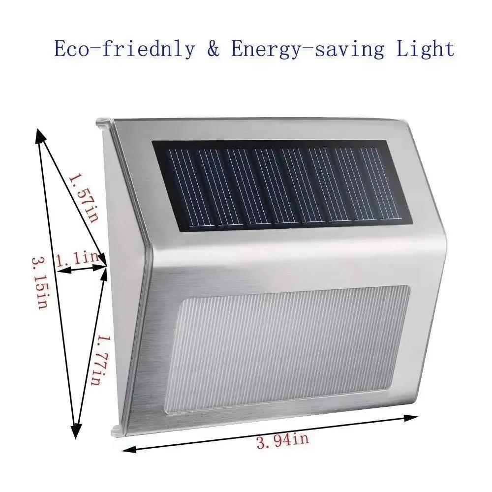Stainless Steel 3LED Step Light Waterproof Easy Installation Solar Fence Lights Warm Light Deck Lights