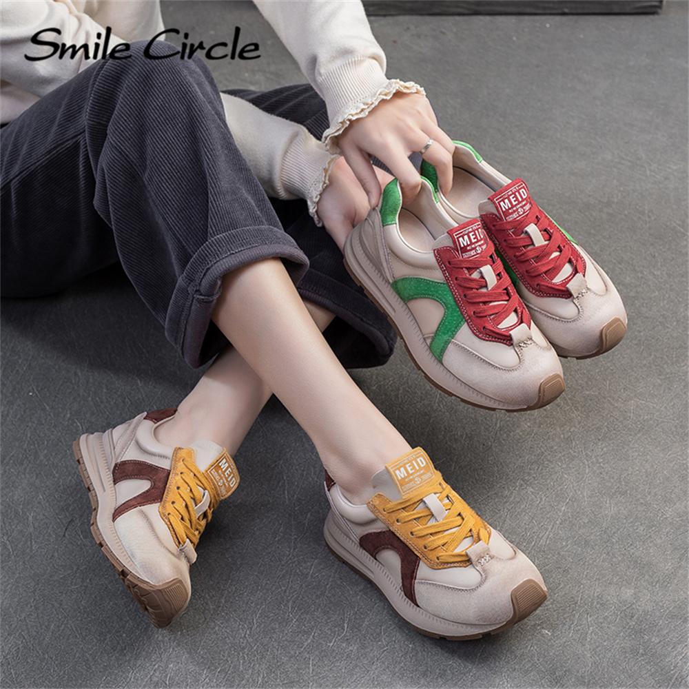 Damen Freizeitschuhe aus echtem Leder mit runder Zehenpartie und Schnürung, modische und bequeme Sneakers