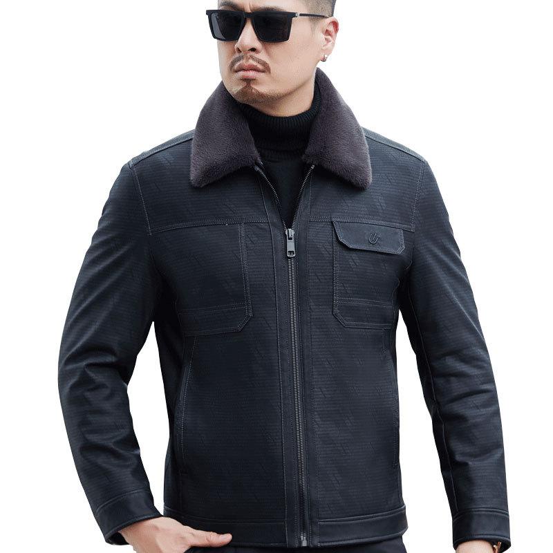 Men's Genuine Leather Jacket Men's Down Jacket Winter New Style Velvet Thickened Leather Jacket Jacket
