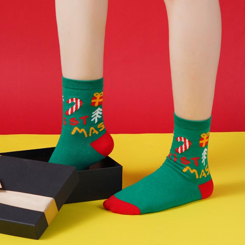 1/3 Paar Damen-Weihnachtssocken mit mittlerer Röhre, Lot glücklicher festlicher Baumwollsocken, Weihnachtsmann, Weihnachtsbaum