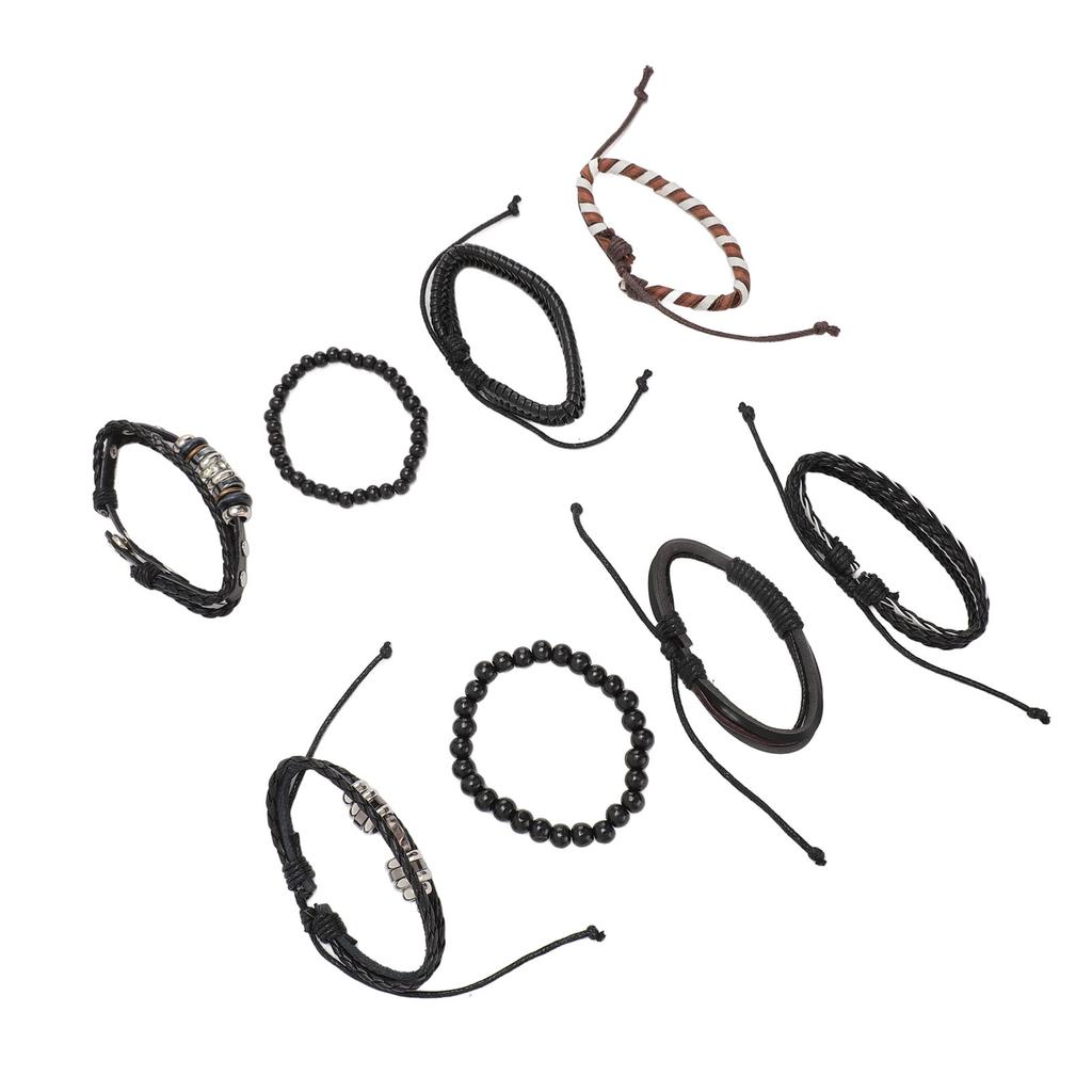 Flerlagrigt flätat armband PU-läder Vintage Universellt Unisex Afrikanskt pärlarmband Svart