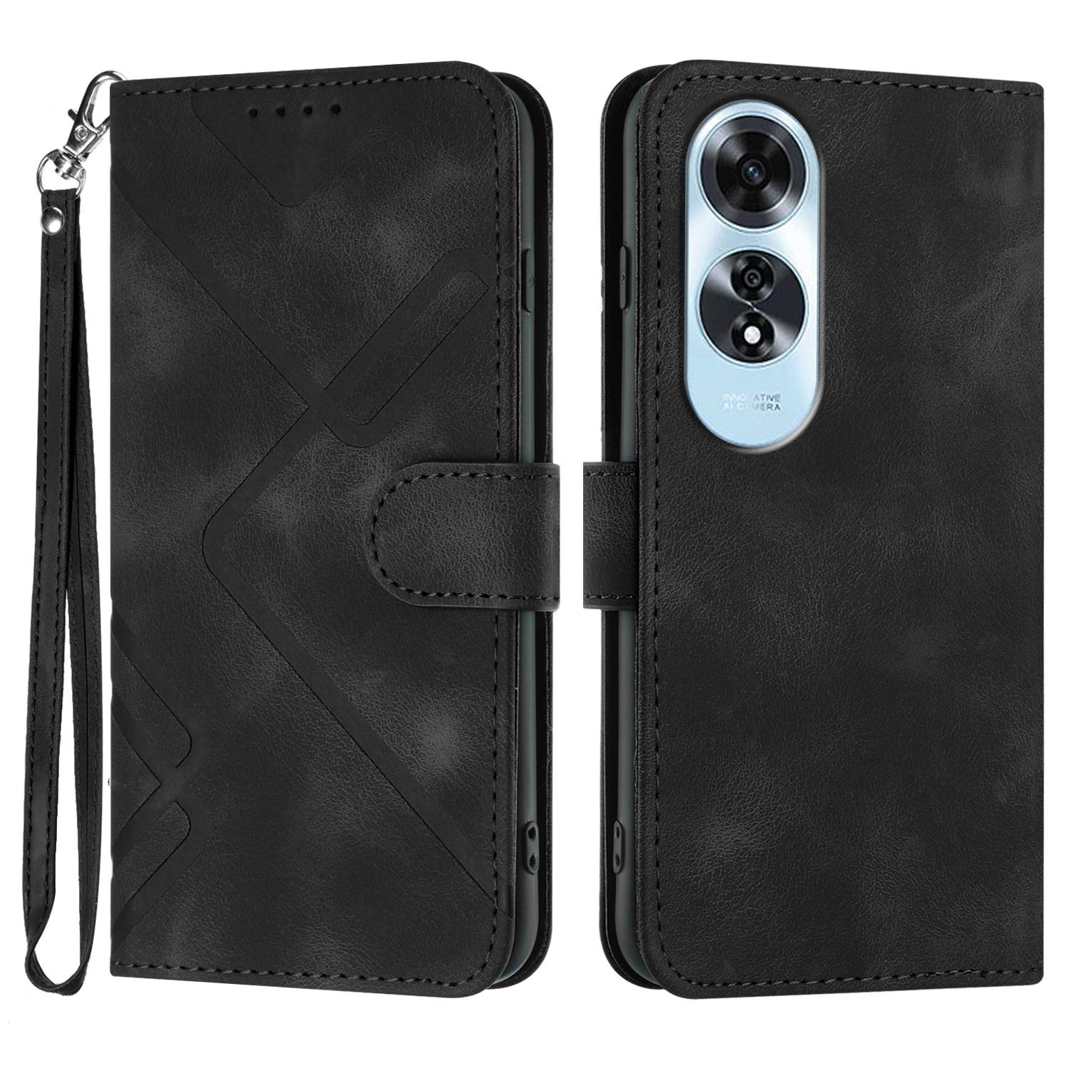 

YX0040 For Oppo A60 4G Case Wallet Geometric Phone Leather Cover with Hand Strap Black