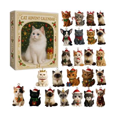 Cat Advent Calendar 24 Days Christmas Countdown Calendar with 24pcs 2D Acrylic Cat Pendants Cute Acrylic Kitten Decor Ornament