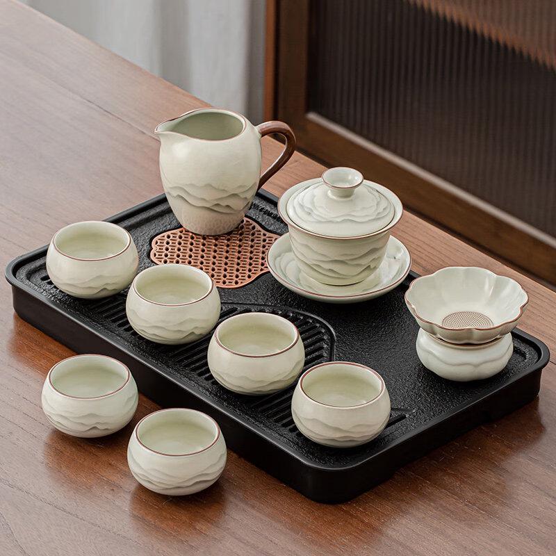 Ru Kiln Ceramic Tea Set with Drainage Tea Tray