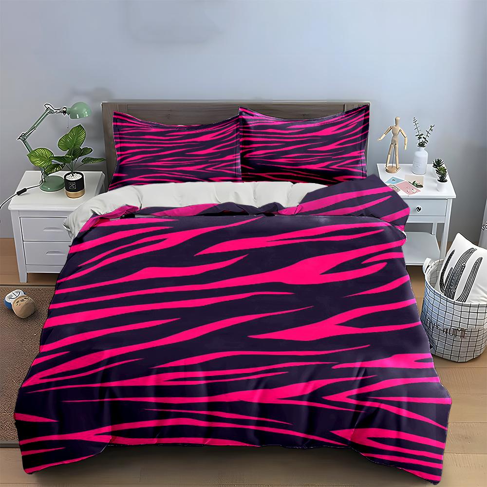 Pink and Black Zebra Print Bedding Set Bedding Set (1 Duvet Cover, 2 Pillowcases, Duvet Not Included)
