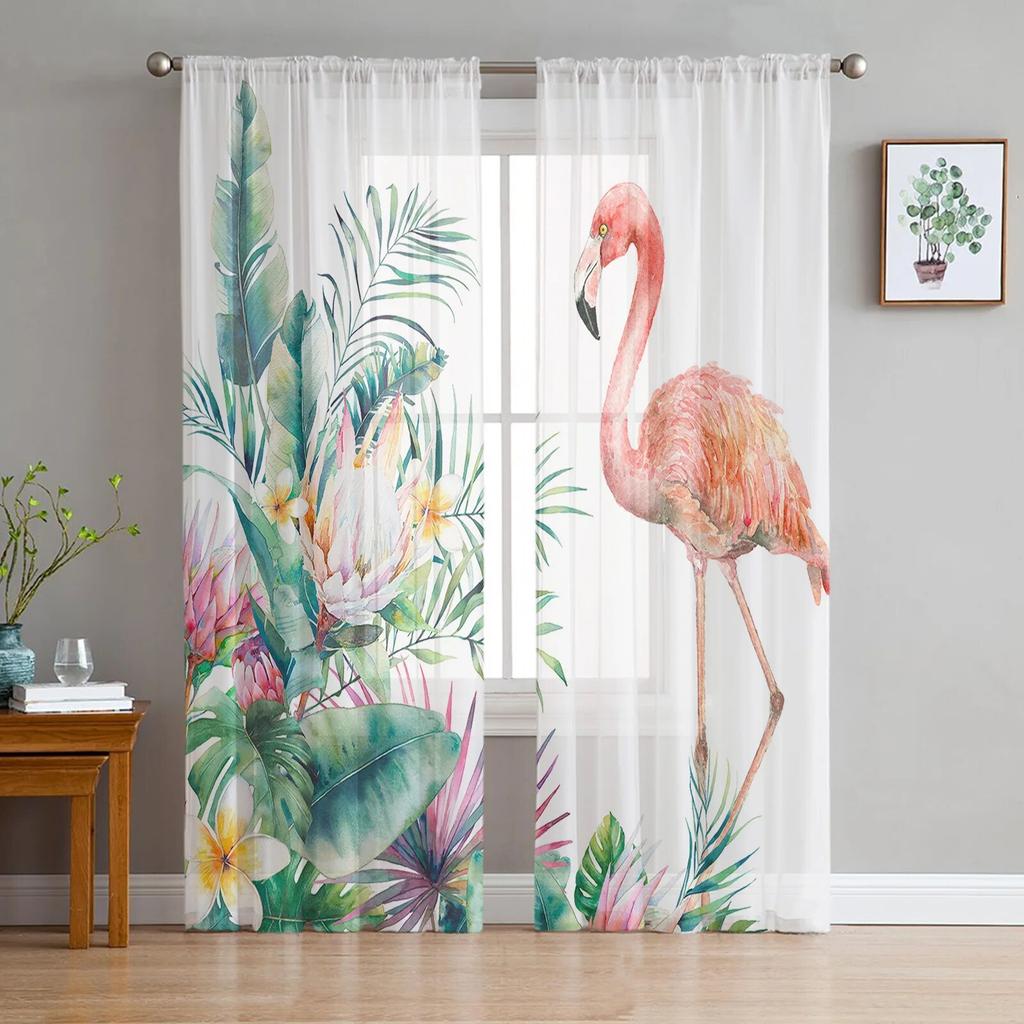 Toucan Flower Fruit Tropical Pineapple Map Tulle Curtain For Living Room Bedroom Modern Sheer Curtains Decor Window Treatment