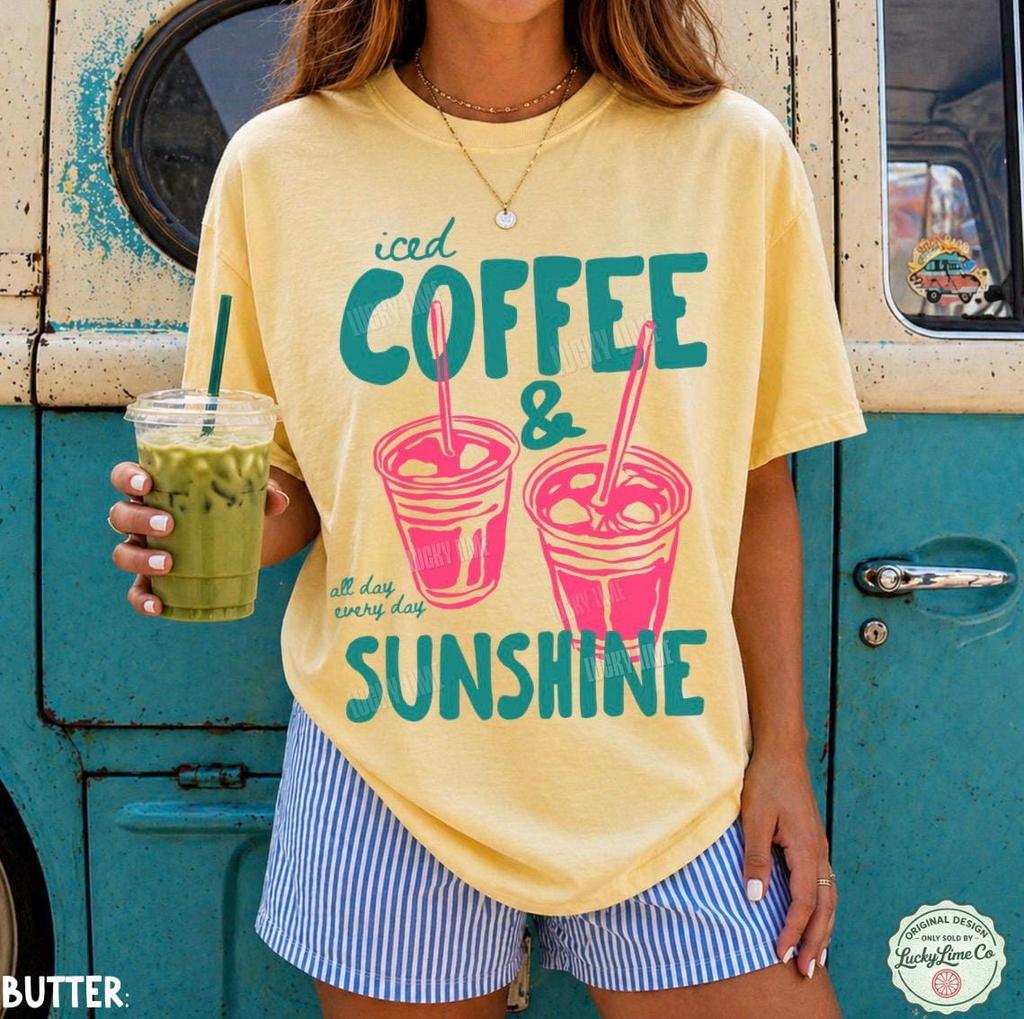 Iced Coffee and Sunshine Shirt, Iced Coffee Shirt, Coffee Lover Gift, Summer Graphic Tee, Summer Vibes Shirt, Coffee TShirt, Comfort Colors®