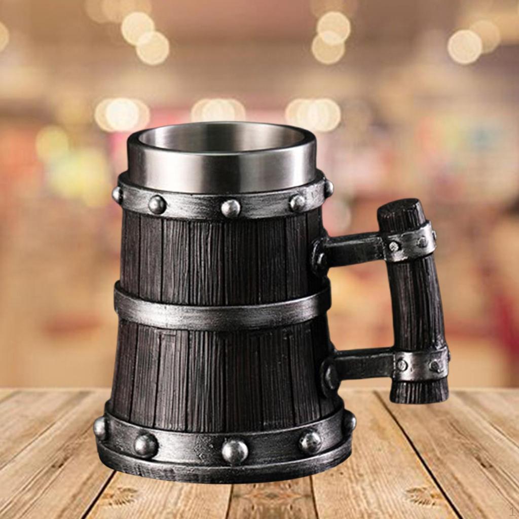 Holzfass Bierkrug Trinkgeschirr Dekorativer handgemachter Krug mit Henkel Vintage Design Tasse