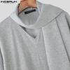 INCERUN Men Oversized Tie Up Long Sleeve Solid Casual Loose Pullovers Tops