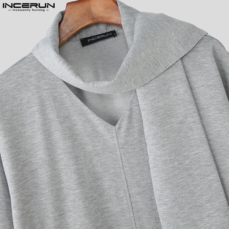 INCERUN Men Oversized Tie Up Long Sleeve Solid Casual Loose Pullovers Tops