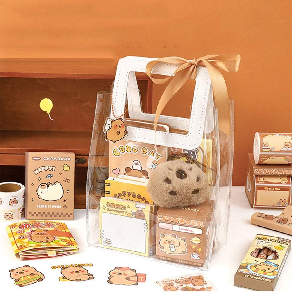 70/73/105pcs Cartoon Capybara Stationery Set Kawaii Capybara-themed Capybara Sticky Notes Soft Grip Pens