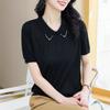 Women's Ice Silk Knitted T-shirt with Collar Mom's Clothing Summer Loose Stylish Short Top