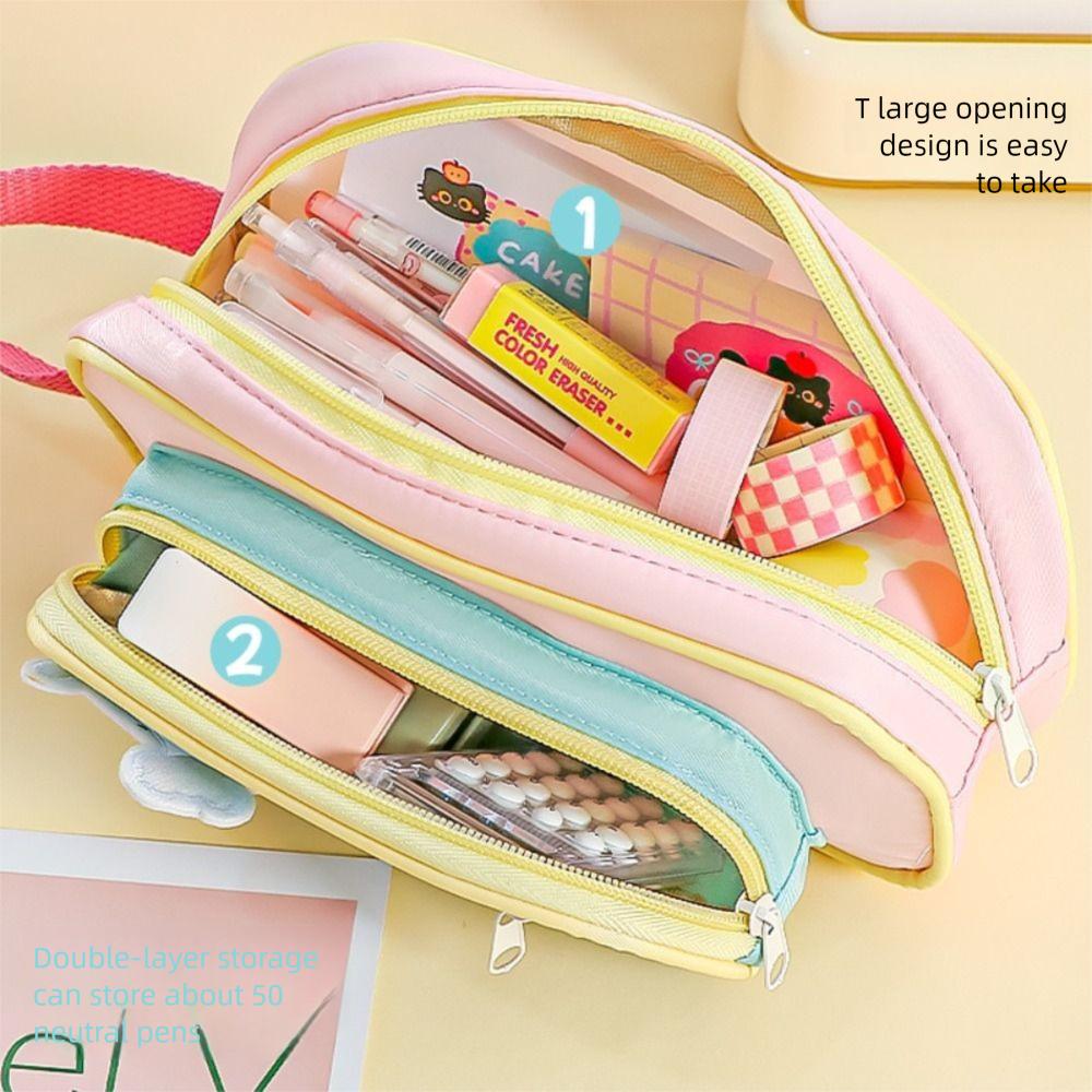 Large Capacity Pen Bag Hand-held Pencil Bags Dopamine Contrast Pencil Case  School Office Supplies