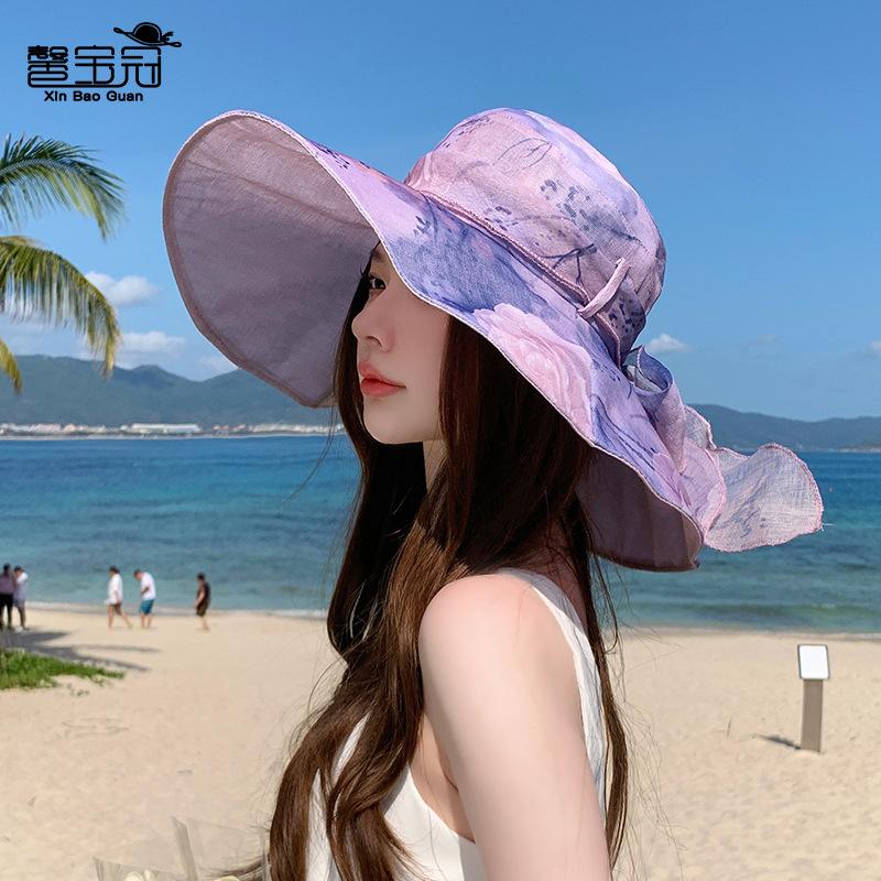 8453 New Spring and Summer Sunshade Bucket Hat Fashionable Breathable Sunscreen Hat Medium Women's Large Brim Sun Hat