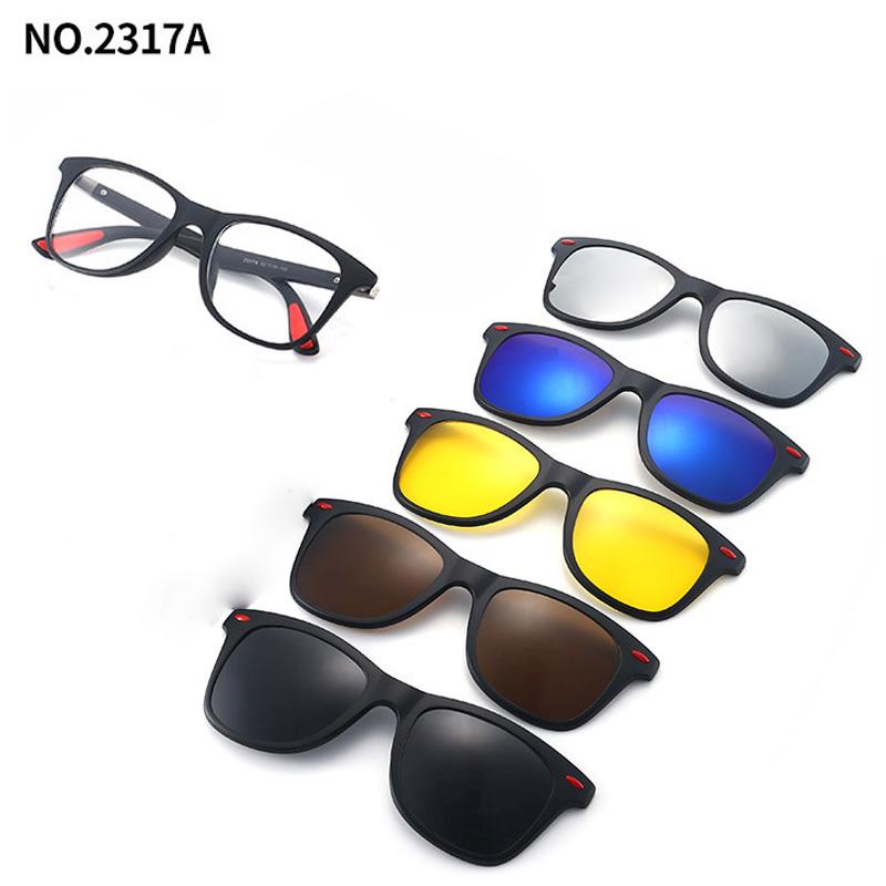 5 Lenes Magnet Clip Sunglasses Square Men Polarized Gray  Frame Custom Prescription Women Myopia Glasses