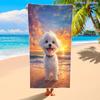 Süßes Strandtuch mit Welpenaufdruck aus weichem, saugfähigem und schnell trocknendem Stoff. Strandtuch ist ein Must-Have-Artikel für Hunde-Geschenktuch