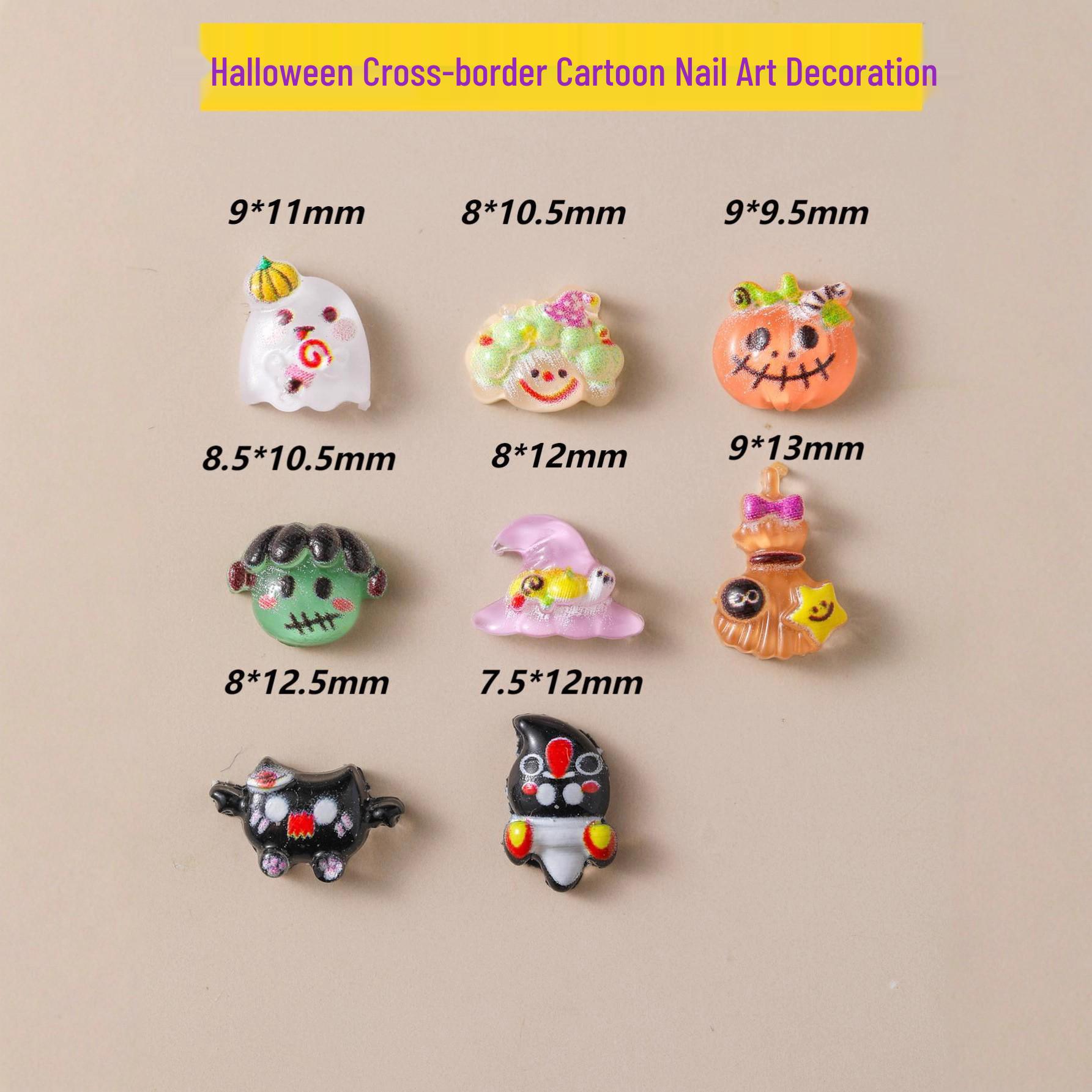 

Halloween Cartoon Nail Stickers: Clown, Pumpkin, Magic Hat & Spider Designs