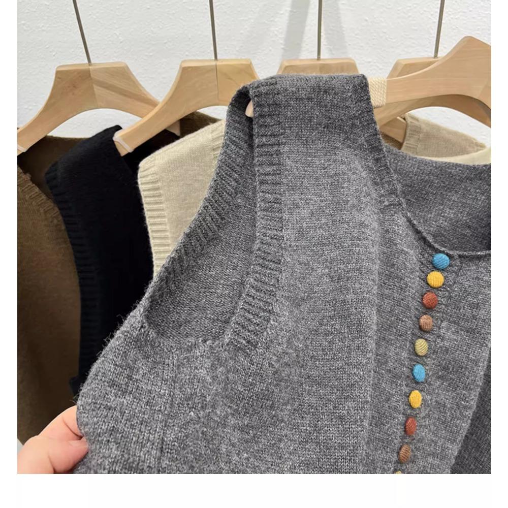DIMANAF 2025 Autumn Women Sleeveless Vest Sweaters Knitting Colorful Buttons Oversize Casual Style Loose Sweater