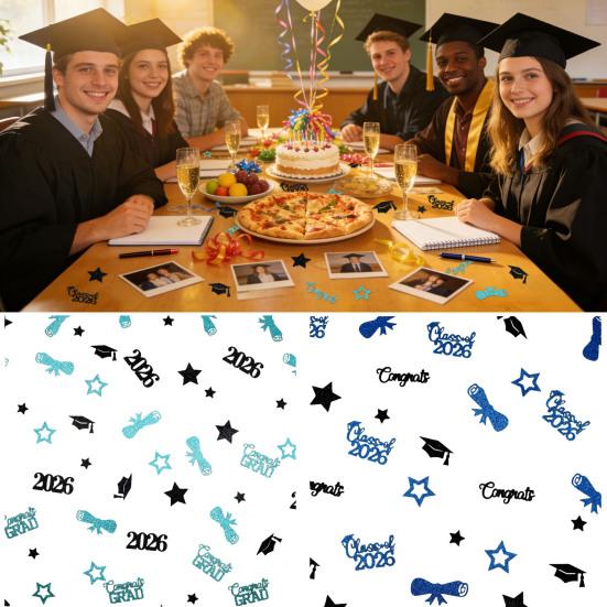 100 Pcs Graduation Confetti Glitter Grad Caps Bows Stars Confetti Class of 2026 Party Table