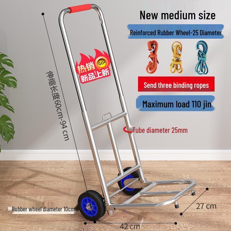 Carrito de Compras Plegable Portátil para Uso Doméstico - Carrito de Equipaje de Acero al Carbono Tirado a Mano para Comestibles