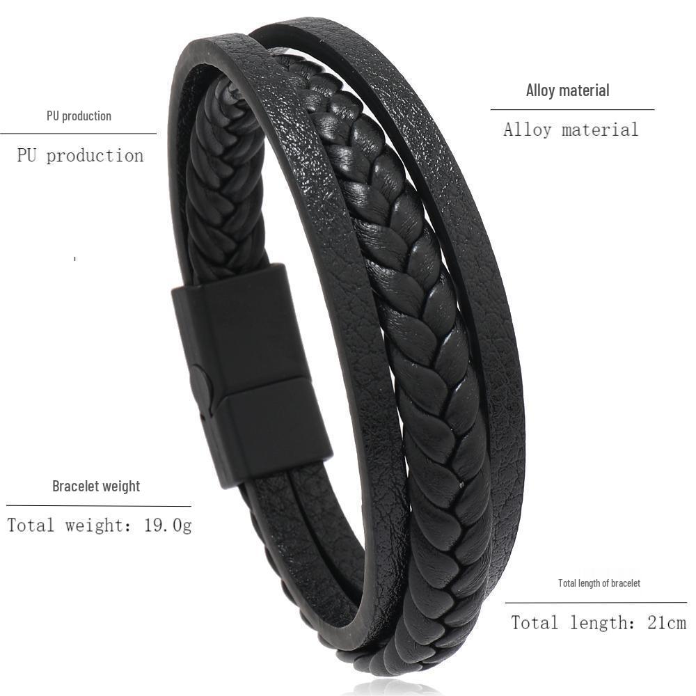 Men's 2023 Retro Leather Cord Woven Bracelet with Magnetic Buckle - European & American Ethnic Style