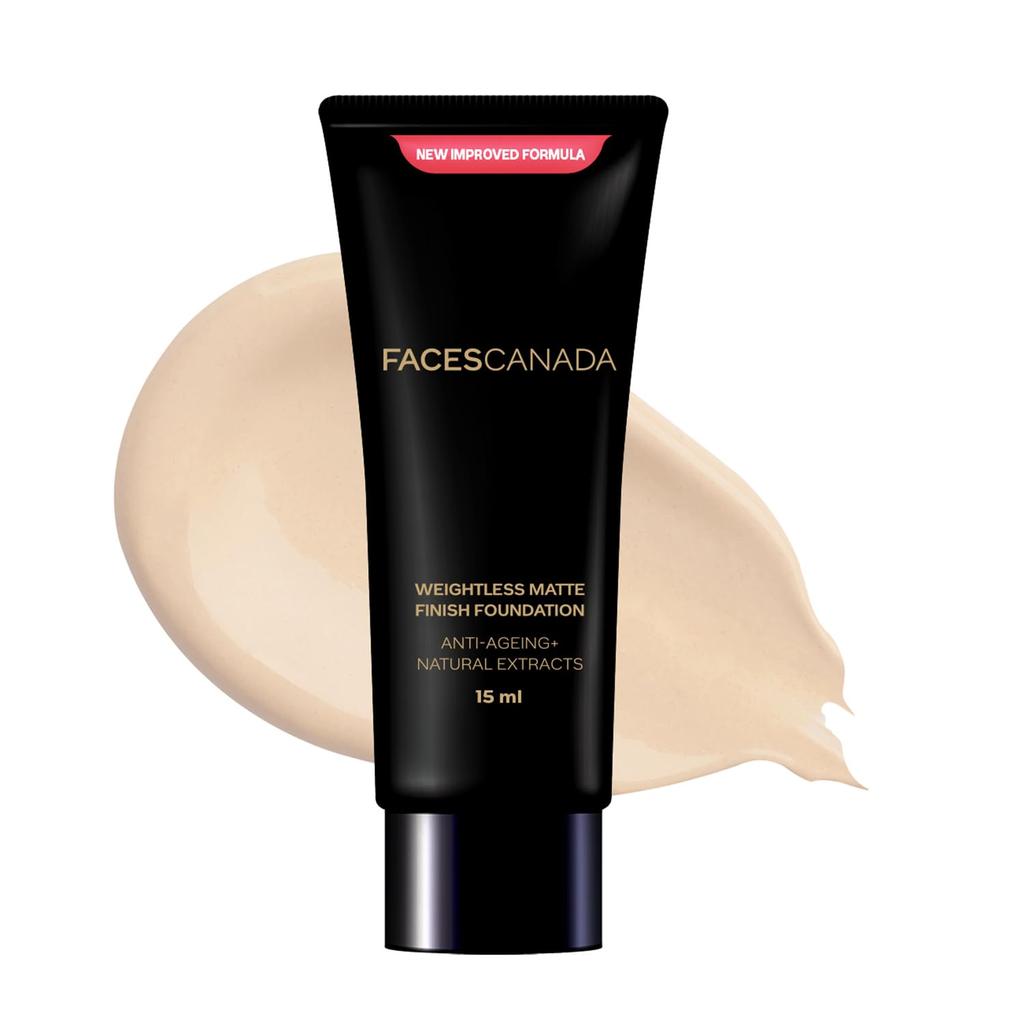 FACESCANADA Weightless Matte Finish Foundation - Ivory, 15ml | Lightweight | Natural Finish | Anti-Ageing | Non-Clog Pores | Enriched With Olive
