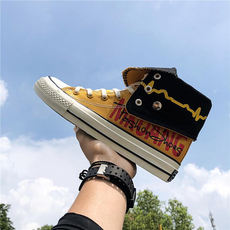 

Trend high-top canvas shoes for men to wear autumn new chic niche versatile street fashion tall men s shoes A166 43 жовтий