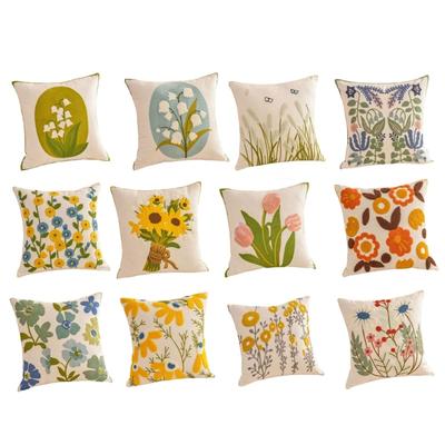 Pillowcase Flower Embroidered Canvas Cotton Pillowcase Soft Breathable Cushion Cover For Sofa Bedroom Home Decoration