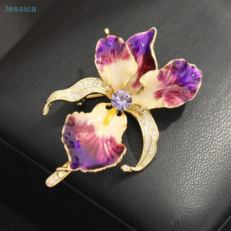 Trendy Enamel Iris Flower Brooch,Sparkling Rhinestone Inlaid Charm Banquet Party Jewelry, Gifts