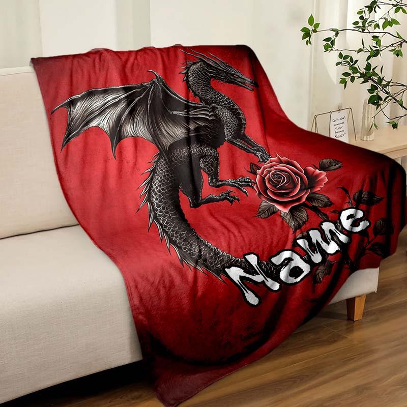 Black Dragon Customize Your Name Blanket Used For Chair Office Sofa Bed Camping Soft And Warm Giving Friends And Relatives Birthday Graduation Gift
