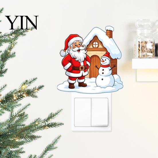 Decorative Christmas Wall Stickers Santa Claus Switch Sticker, Light Decal for Xmas Holiday, Party Supplies Removable Self-Adhesive Sticker