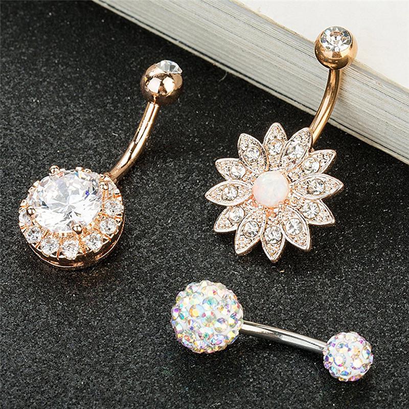 3Pcs/Set Stainless Steel  Opal Belly Button Rings Navel Piercing Jewelry