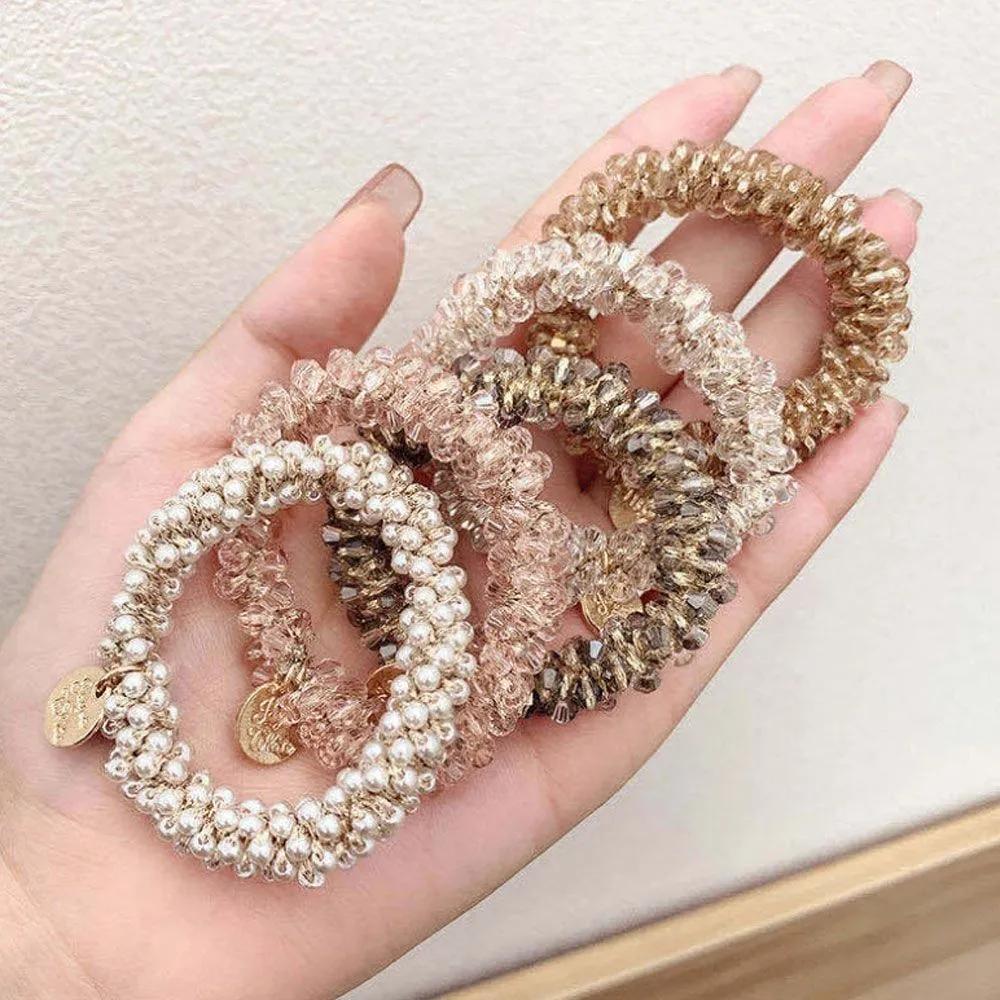 Crystal Pearl Hair Tie 5p Random Hair Scrunchie