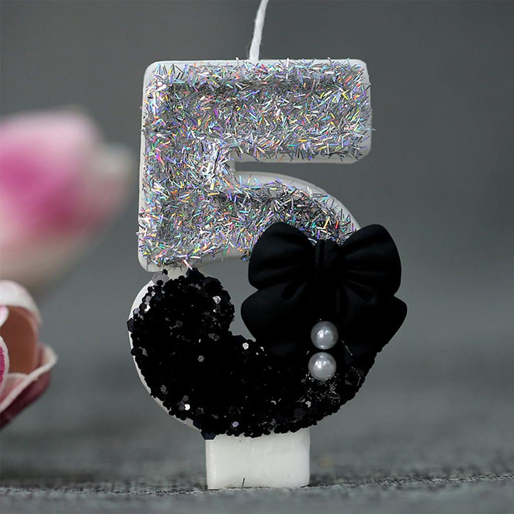 0-9 Birthday Candles, 2.95 Inch Pink Bow Glitter Number Candles Cake Topper Decorations for Kids Girls Adults Birthday Wedding A