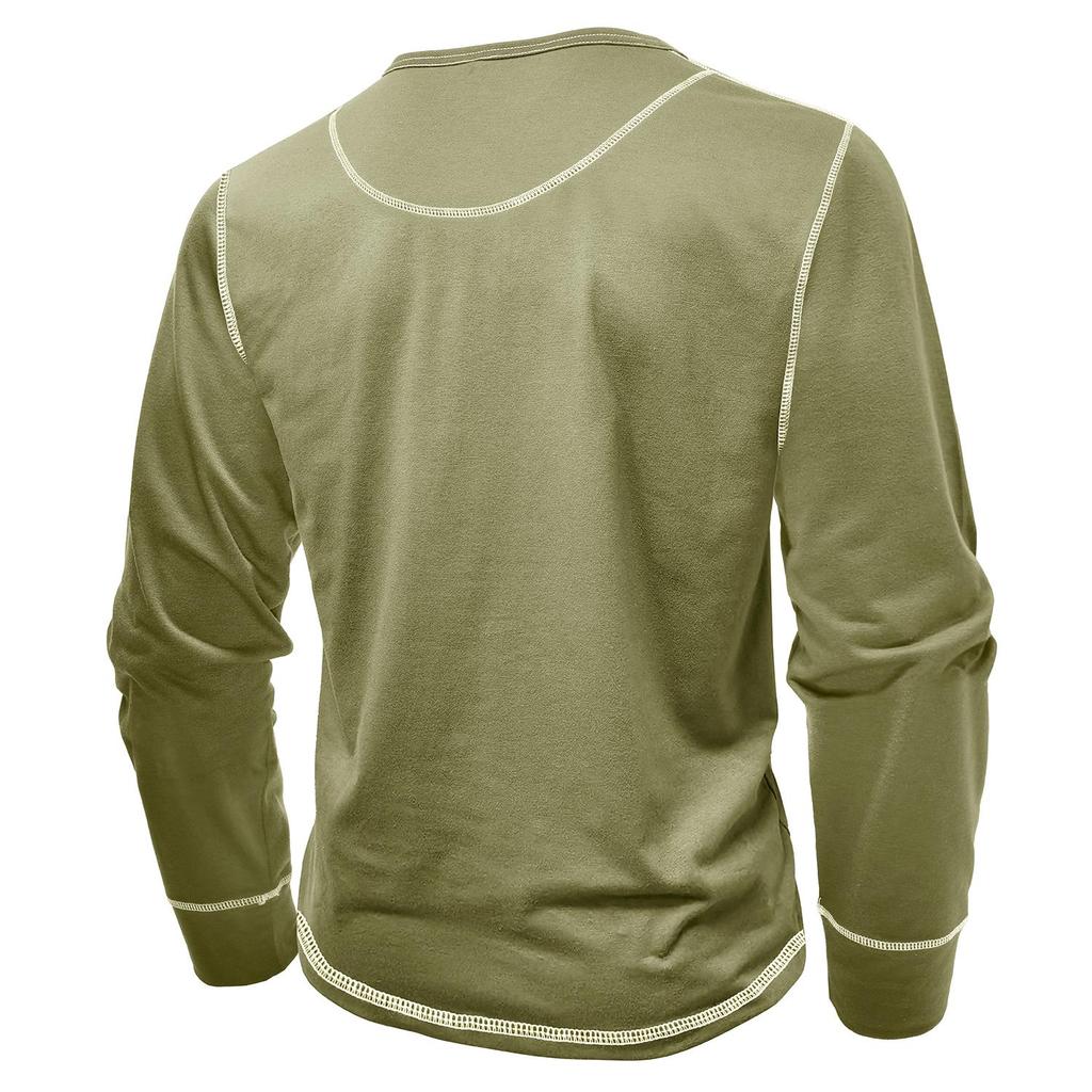 Men’s Long Sleeves Pullovers Henley Shirts Color Blocked T-shirts Autumn Winter Casual Wear Warm Clothes Street Holiday Outdoor Tops