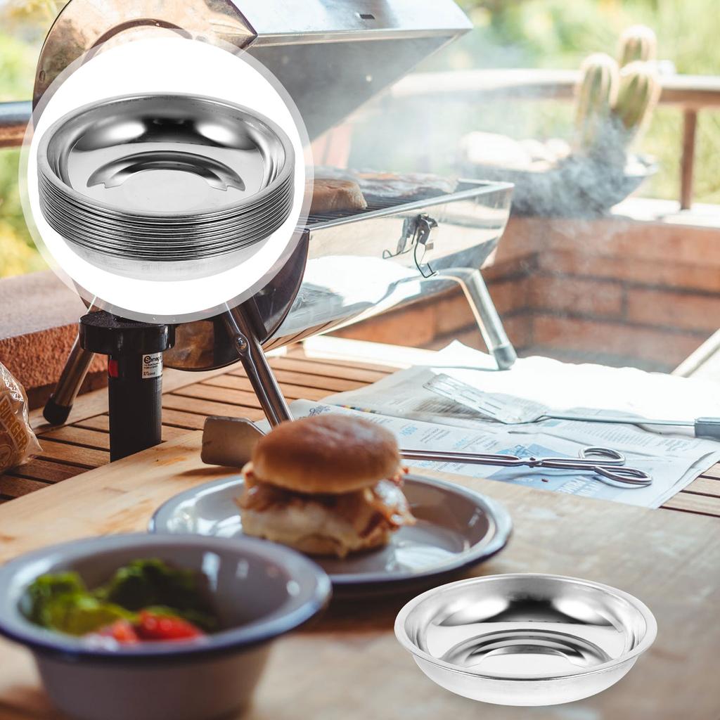 10 Pcs Disc Set Mustard Dishes Sauce Dispenser Mixing Bowl Soy Bowls Stainless Steel Food Appetizer Serving Plate Dessert