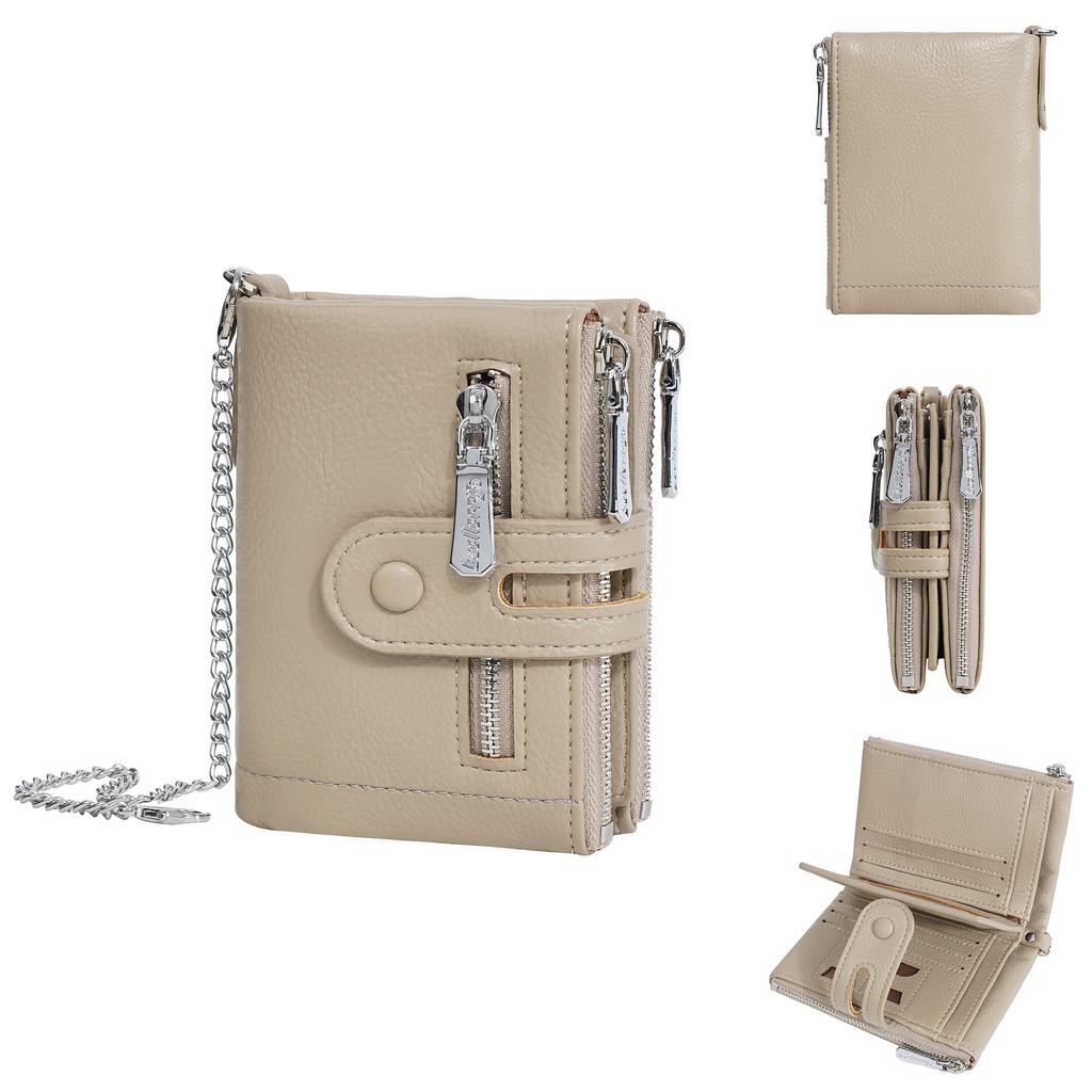 Women's Wallet with Chain Girls Mini Coin Purse Luxury Designer Plaid Leather Small Zipper Wallet Ladies