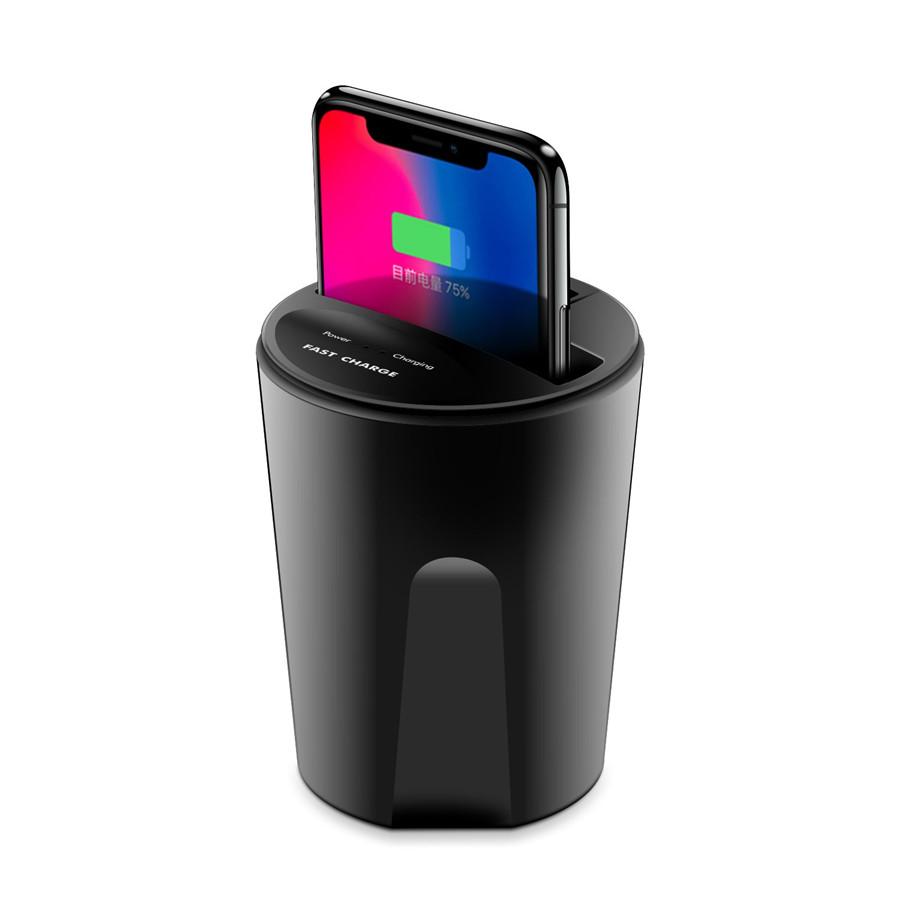 DC5V/2.1A USB Port Wireless Charger Transmitter Cup Mount Holder For iPhone 8