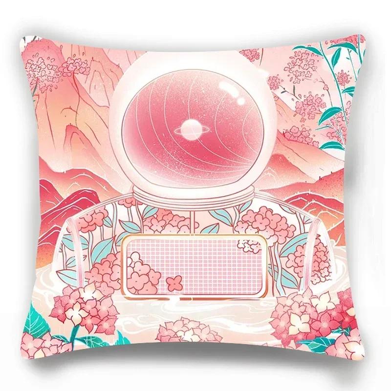 Home Lumbar Sofa Decorative Pillowcase Astronaut  Cosmic Planet Spaceship Cushion Cover