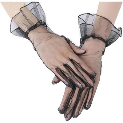 Short Prom Evening Gloves Women's Ruffled Tulle Mesh Gloves - Wedding & Bridal Short Tea Party Wrist Length Gloves