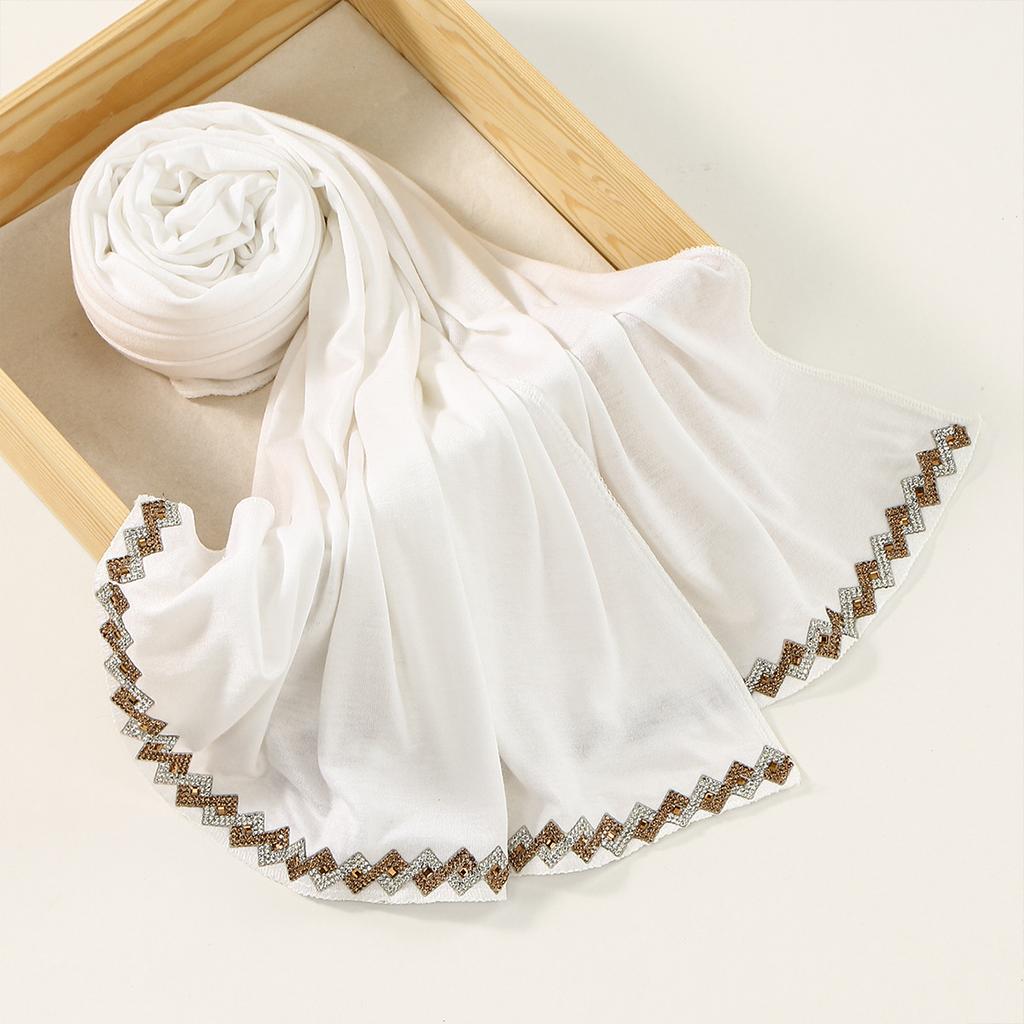 New - Solid Color Diamond Mercerized Cotton Headscarf Ethnic Style Women'S Soft Fashion Popular Headscarf Women