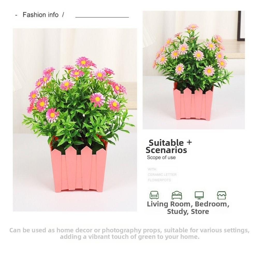 High Quality Plastic Artificial Daisy Fence Small Sunflower 18*21cm 5 Colors Fake Flower Potted Fence Flower Set Home Decor