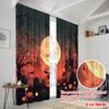 2pcs,2D Plane Printing Curtain Popular Halloween Witch Flying On Broomstick3 Polyester Woven (without Rod) Decorations Outdoor