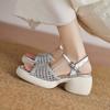 Fashion thick-heeled woven bag head sandals women's summer 2025 new versatile height-increasing casual hollow pig cage shoes