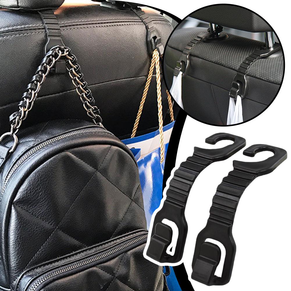 2Pcs Double Head Hooks Car Seat Back Headrest Hanger Car Bag Pouch Clothes Hanging Hook Fastener Clip Car Interior Accessories