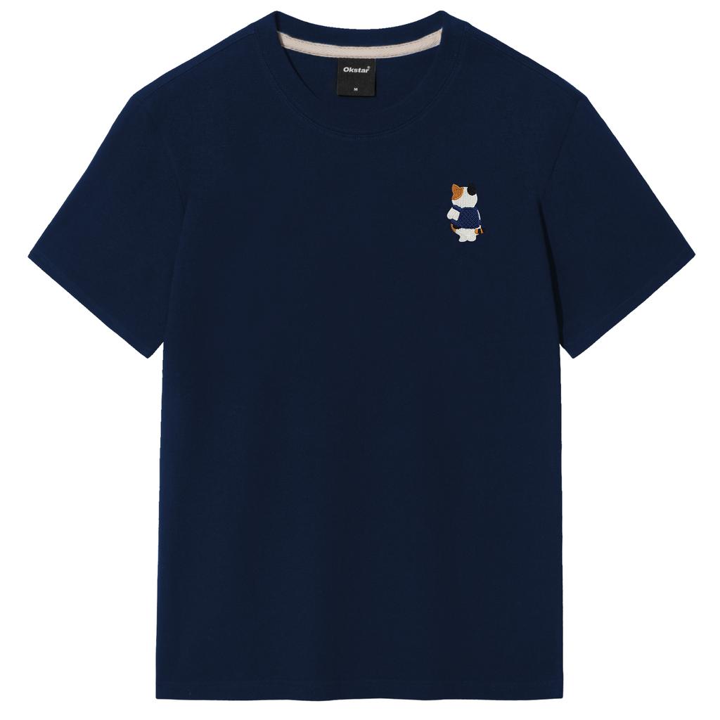 OKSTAR Bag Tricolor Cat Embroidered Short Sleeve T-Shirt (Type A)