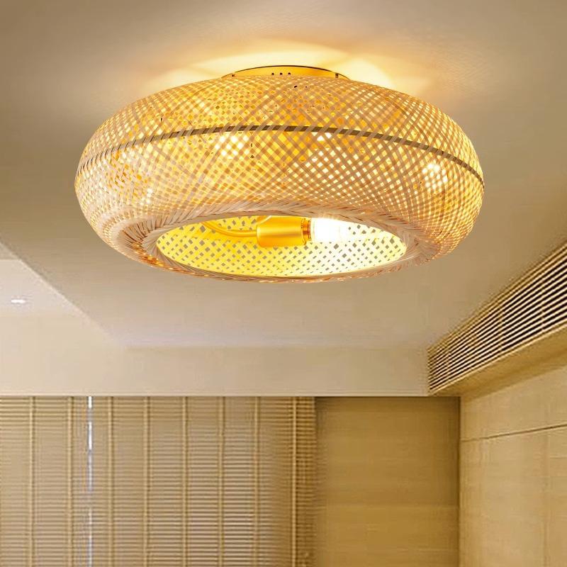 Bamboo Ceiling Fan Fans With Lights Remote Control Bedroom Decor Ventilator Lamp 50cm Air Invisible Blades Retractable Silent