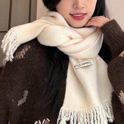 Korean High-end Couple Scarf Women's Winter 11 New Korean Version Tassel Solid Color Small Fragrant Wind Warm Student Scarf