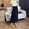 Women's Plus Size High Waist Black Polka Dot A-Line Skirt with Slit – Autumn Style for Pear Shapes