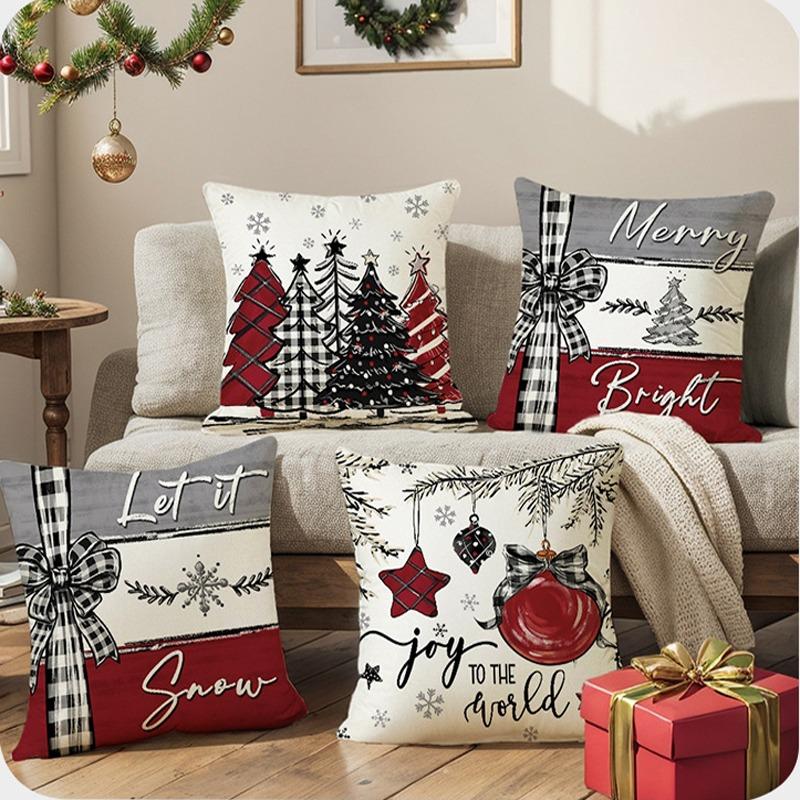 4PCS Christmas Cushion Cover 45X45CM Pillowcase Merry Christmas Decorations Home Ornament Xmas New Year Decor Sofa Pillow Covers